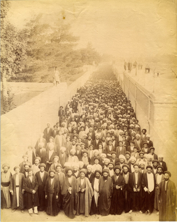 Antoin Sevruguin, A group of constitutionalist clerics gathered outside the British embassy in Tehran, Early 20th Century