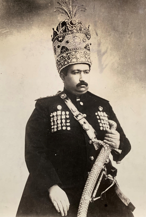 Abdallah Mirza Qajar, Muhammad Ali Shah Qajar in military uniform wearing the Kayanid Crown, Late 19th Century, early 20th Century