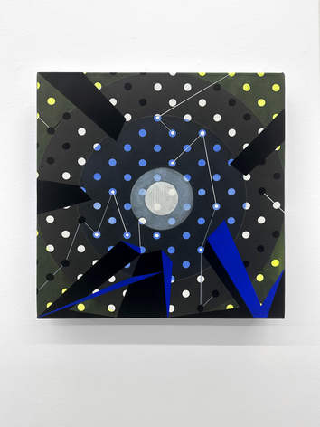 Janet Jones | Cyber-Jungle | Acrylic and gouache on printed canvas | 18 x 18 inches | 2023