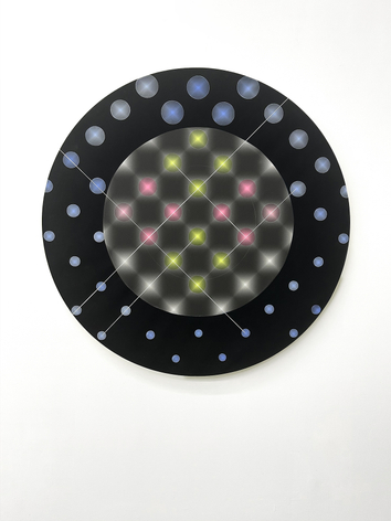 Janet Jones | Zooming to Zero | Acrylic and gouache on printed canvas | 48 x 48 inches | 2023