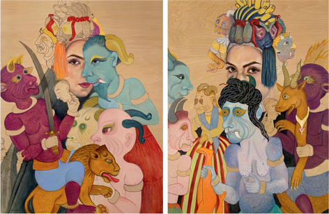 Party (diptych), 2019, Oil on wood panel
