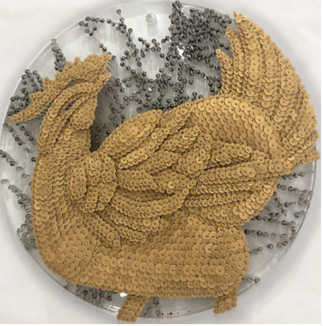 Soaring Agian H5, 2015, Paper buttons, beads, pins, and crystals on Plexiglass