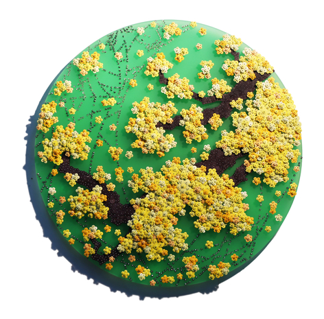 Ode to Second Full Moon_GYM, 2019, Paper buttons, beads, crystals, pins on plexiglass