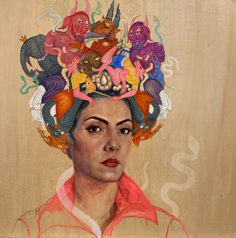 Persian Medusa (Crown Series),&nbsp;2020, Oil on wood panel