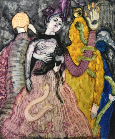 My Cats and Snakes,&nbsp;2020, Ink and watercolor on paper