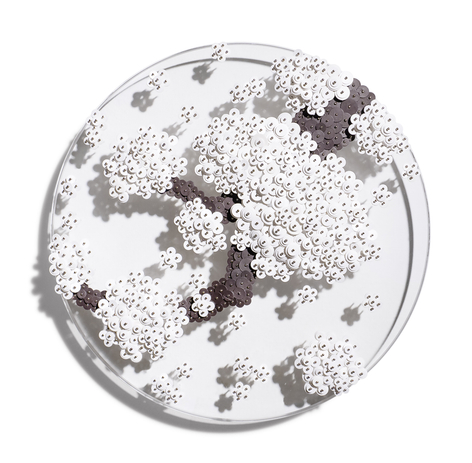 Ode to Full Moon_0233, 2023, Paper buttons, beads, and pins on Plexiglass