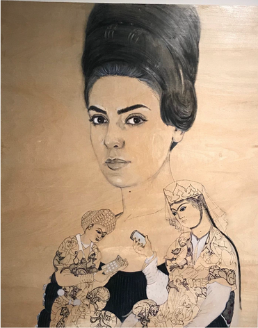 Family Time,&nbsp;2020, Oil and pen on wood panel