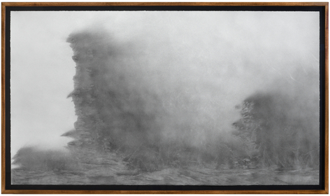 Nick Vaughan &amp; Jake Margolin Skelly's 3, 2025 charcoal powder and wind on paper 40 1/2 x 72 inches