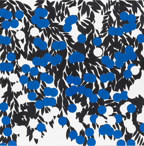 Donald Sultan Blue and Black Mimosa Dec 2 2022, 2022 enamel, tar, and graphite on masonite 48 x 48 x 5 inches