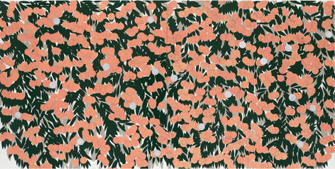 Donald Sultan Pink Mimosa November 21 2023, 2023 enamel, silver spray paint, cement, and graphite on masonite 48 x 96 x 5 inches