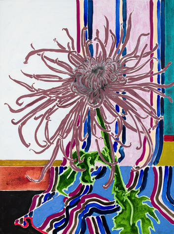 Robert Kushner Mocha and Curtain, 2024 Oil, acrylic, and cont&eacute; crayon on canvas 48 x 36 inches