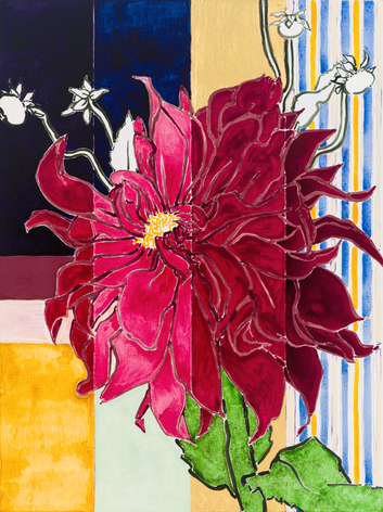 Robert Kushner Dahlia Majestic, 2024 Acrylic, oil, gold leaf on canvas 48 x 36 inches