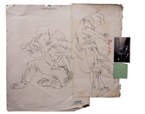 Phil Hale, Untitled, 2026, Graphite on found paper, 22 x 15 in