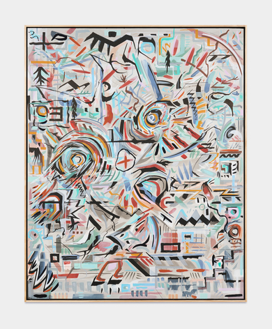 Oh to Hold On, 2026, acrylic ink, graphite, India ink on Sheetrock panels in artist’s frame, 61 x 49 inches/154.9 x 124.5 cm