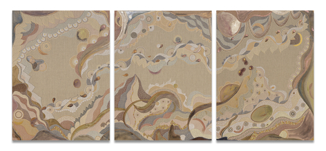 Come, 2025, ink and watercolor on linen, 48 x 108 inches/122 x 274.3 cm