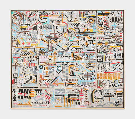 There Is Freedom Within, 2026, acrylic ink, graphite, India ink on Sheetrock panels in artist’s frame, 61 x 70 inches/154.9 x 177.8 cm