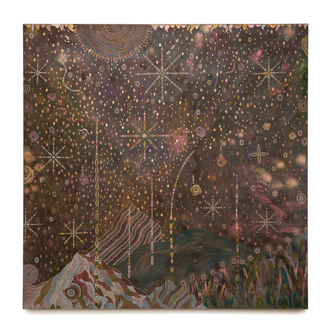 Majesty, 2025, watercolor, color pencil and iron oxide on canvas, 72 x 72 inches/182.9 x 182.9 cm