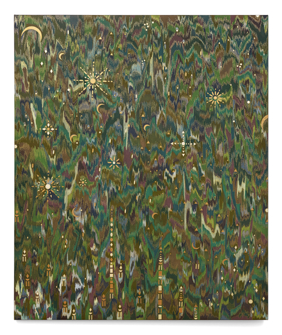 Music, 2025, watercolor, color pencil and iron oxide on canvas, 72 x 60 inches/182.9 x 152.4 cm