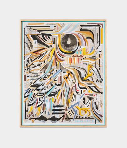 Listen Up, 2026, acrylic ink, graphite, India ink on Sheetrock panels in artist’s frame, 31 x 25 inches/78.7 x 63.5 cm