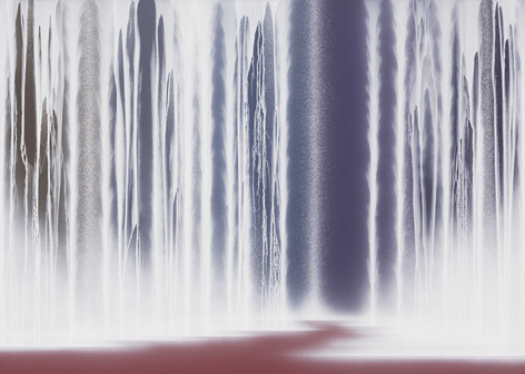 Hiroshi Senju, Waterfall on Colors, 2025, pigments on Japanese mulberry paper mounted on board, 63.8 x 89.5 inches/162 x 227 cm