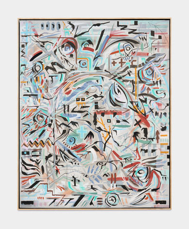 A Long Line of Heroes, 2026, acrylic ink, graphite, India ink on Sheetrock panels in artist’s frame, 61 x 49 inches/154.9 x 124.5 cm