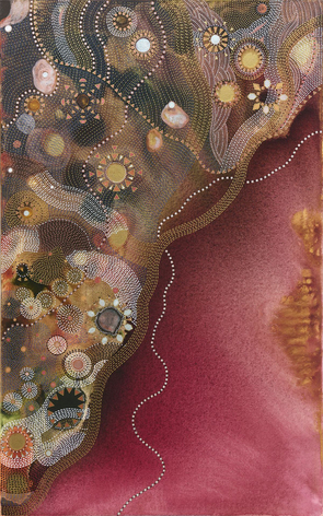 Trishla Jain, Candle, 2025, ink and watercolor on canvas, 48 x 30 inches/122 x 76 cm