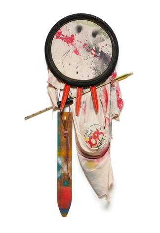 Here for the Party, 2026, mixed media, 47 x 24 x 4 inches/119.4 x 61 x 10.2 cm