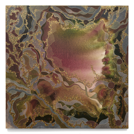 Blessing, 2025, ink and watercolor on canvas, 60 x 60 inches/152.4 x 152.4 cm