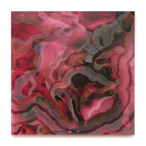 Embrace, 2025, ink and watercolor on canvas, 48 x 48 inches/122 x 122 cm