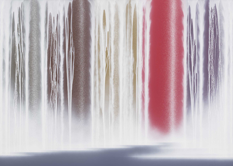 Hiroshi Senju, Waterfall on Colors, 2025, pigments on Japanese mulberry paper mounted on board, 63.8 x 89.5 inches/162 x 227 cm