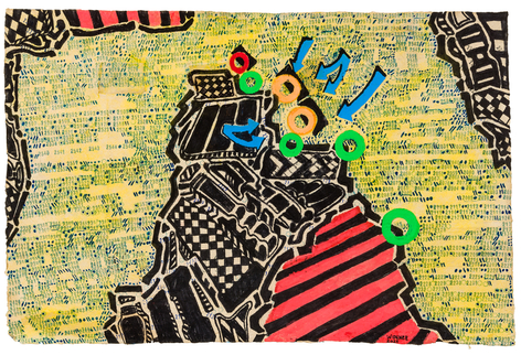 George Widener (b. 1962), "Untitled (Green Circles)," 2025. Marker, ink, and paint on paper, 19 1/2 x 29 5/8 in.