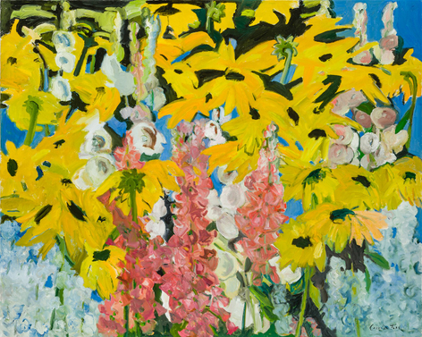 CORNELIA FOSS (b. 1931), "Black-eyed Susans," 2025. Oil on canvas, 48 x 60 in.
