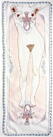 embroidery of nude woman and flowers