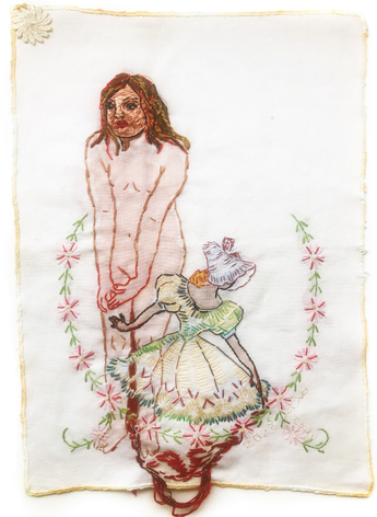 Embroidery of a woman on linens