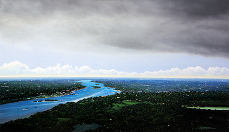 The Atlas of Desire (SOLD), 2017, oil on canvas, 58 x 98 inches