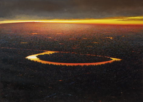 Landmark: Implausible Deniability, 2021, oil on canvas, 61 1/8 x 83 inches, Collection of Asheville Art Museum, NC