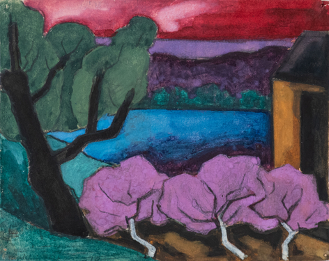 Oscar Bluemner, Franklin Nutley, 1919, watercolor and gouache on paper, 4 1/2 x 5 3/4 inches