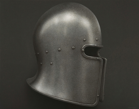 Helmet X (SOLD), 2021, acrylic on canvas, 46 x 58 inches