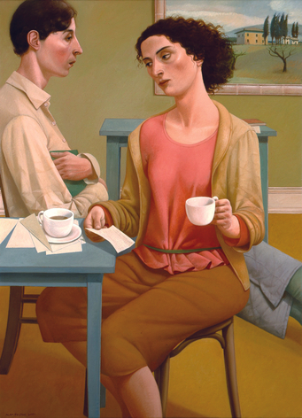 Alan Feltus, A Sharing of Coffee and Letters, 2001, oil on linen, 43 1/4 x 31 1/2 inches