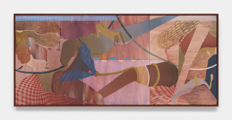 Maryam Hoseini, Oblique Landscape, 2025, Oil, acrylic, ink and color pencil on wood panel