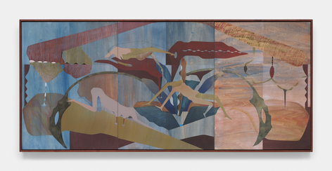 Maryam Hoseini, Diagonal Duration, 2025, Oil, acrylic, ink and color pencil on wood panel