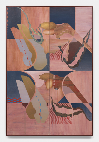 Maryam Hoseini, Circular Fracture, 2026, Oil, acrylic, ink and color pencil on wood panel