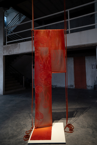 Rossella Biscotti,&nbsp;Maiko, 2022, Natural rubber, acrylic colouring, 350 &times; 43 and 175 &times; 43 cm