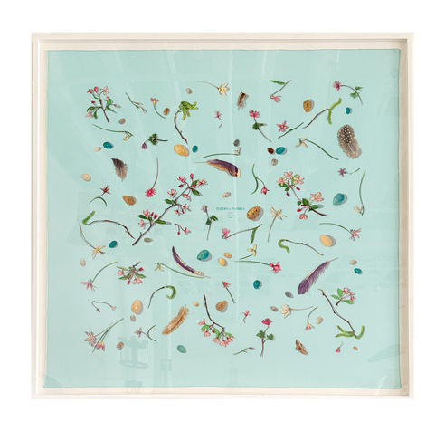 HERMÈS 'FLEURS et PLUMES' FRAMED SILK SCARF