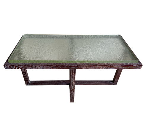 CERUSED OAK TABLE WITH SAINT GOBAIN GLASS