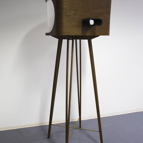 Katie Spragg  Daydream, 2016  Porcelain, Oak, Brass, Plastic and Light  170 x 60 x 60 cm 66 7/8 x 23 5/8 x 23 5/8 in.