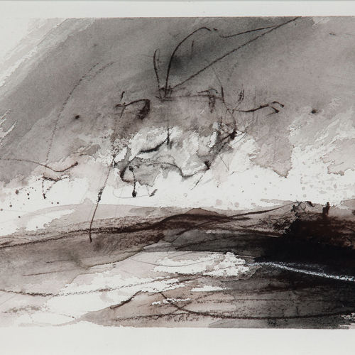 Janette Kerr  Dance of the Tirricks - Brindister Voe  watercolour drawing on paper  18cm x 28cm