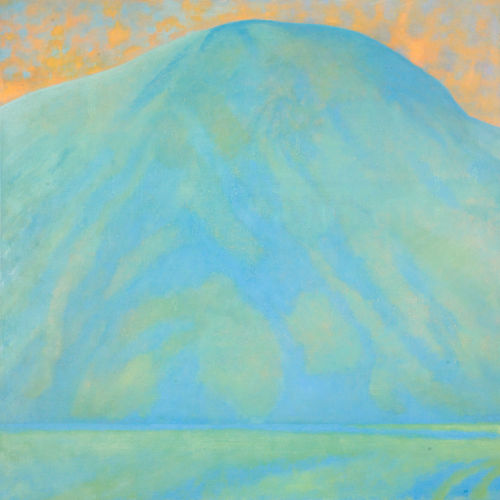 Jane MacNeill  Hill with Orange Sky  oil on board  75cm x 75cm