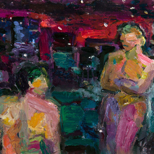 Annette Edgar  Rooftop Lovers  oil on linen  21cm x 22.5cm