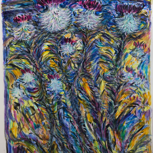 Fionna Carlisle  Caithness Thistles  acrylic on paper  147cm x 115cm